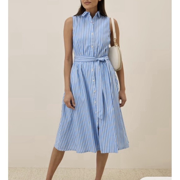 Pact Dresses & Skirts - Pact Women L Sunset Lightweight Striped Blue Sleeveless Shirtdress w Pockets